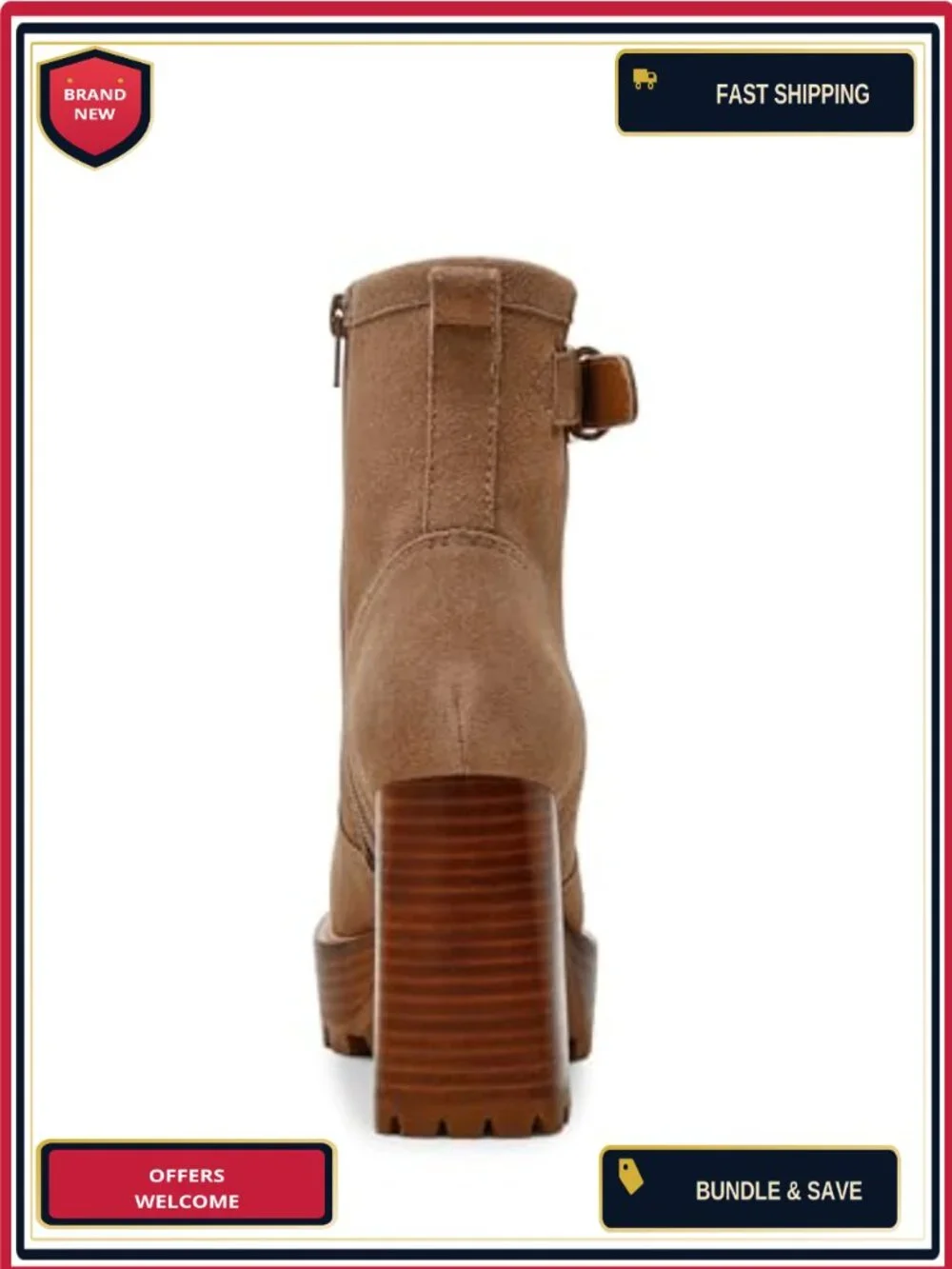 Steve Madden Summit Ankle Bootie Suede Block Heel Zip Taupe